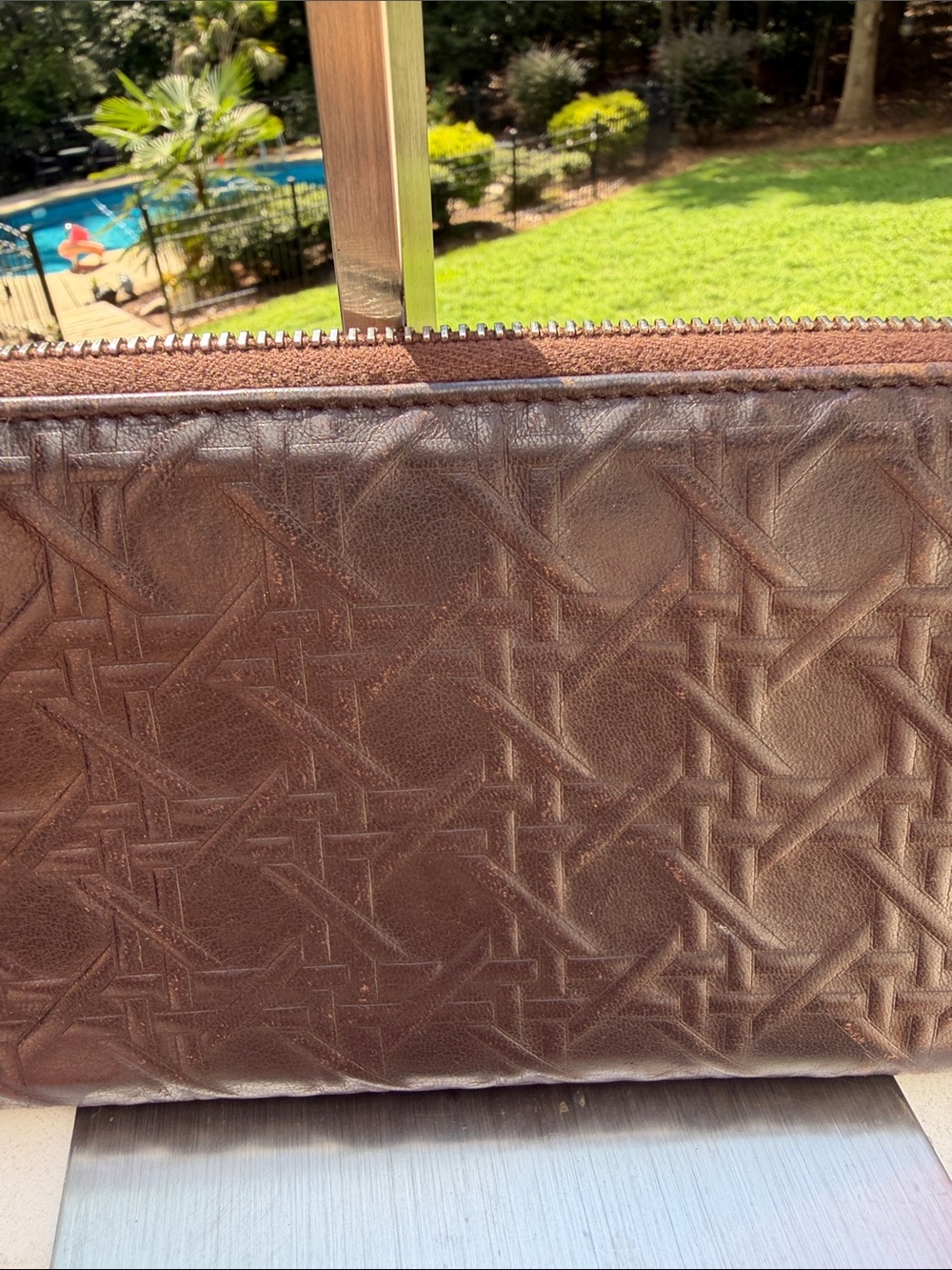 Dior  Authentic Dark Brown Embossed Leather zip -Around Wallet - Picture 6 of 16